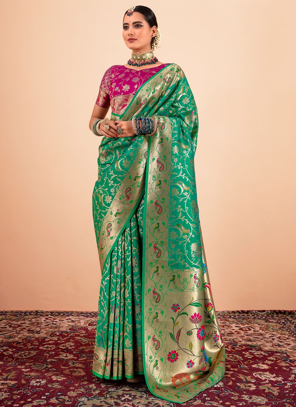 Trendy Saree Border Work Green Paithni Saree S13309