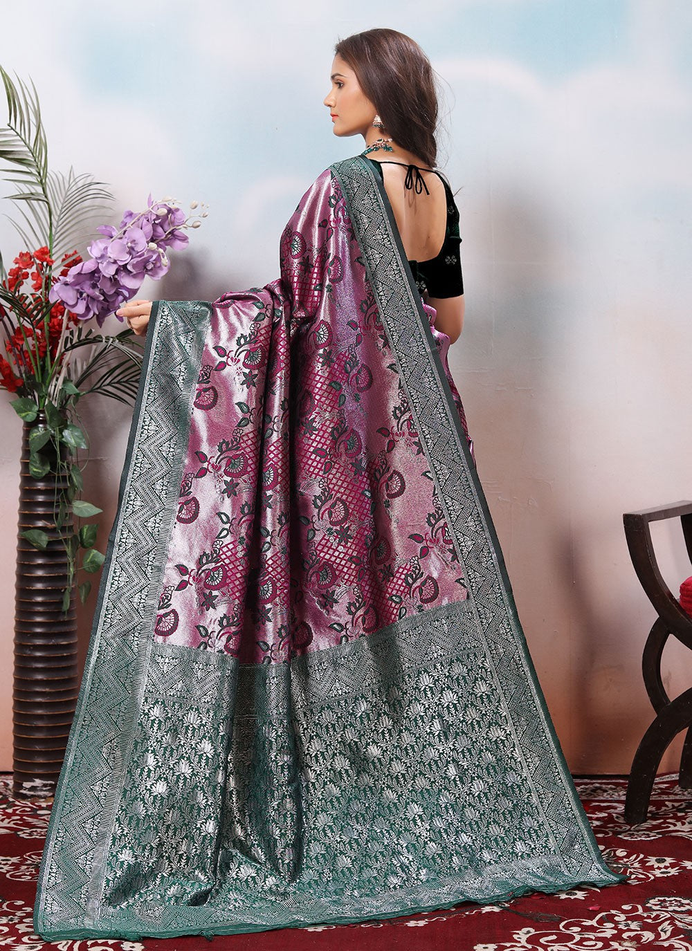 Weaving Zari Silk Purple Trendy Saree S15386