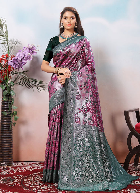 Weaving Zari Silk Purple Trendy Saree S15386