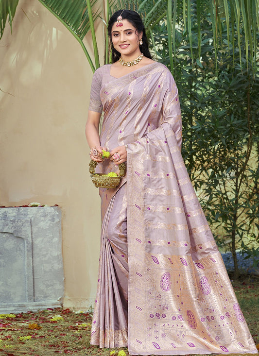 Weaving Zari Silk Purple Saree S14651
