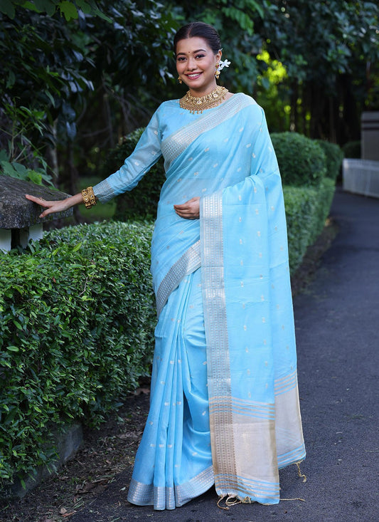 Weaving Zari Silk Blue Saree S14320