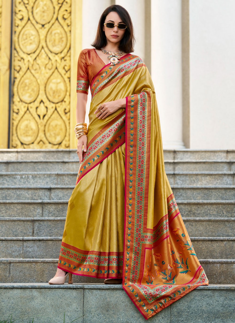 Classic Saree Weaving Zari Mustard Silk Saree S13299