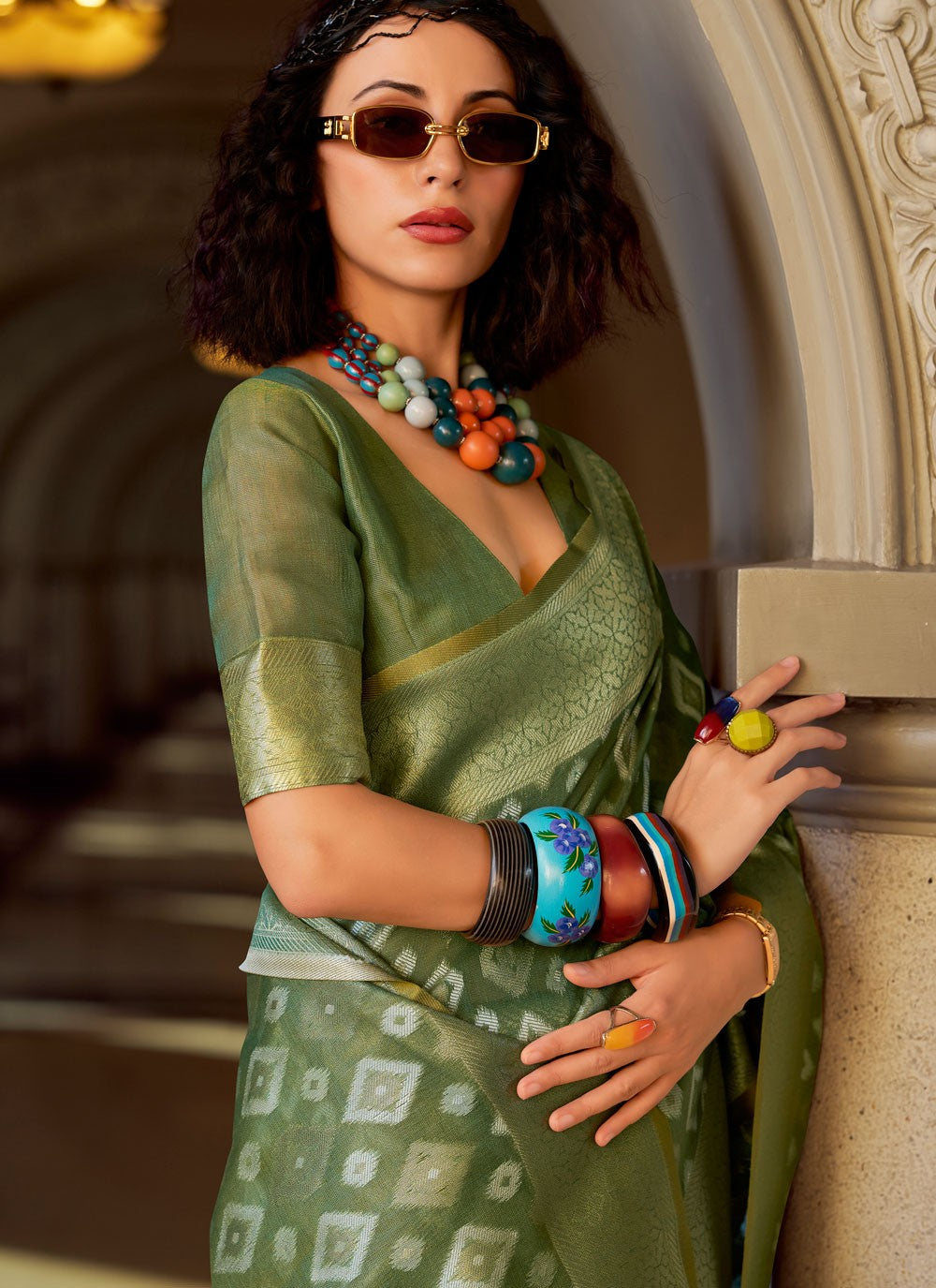 Designer Weaving Zari Teal Silk Saree S13604
