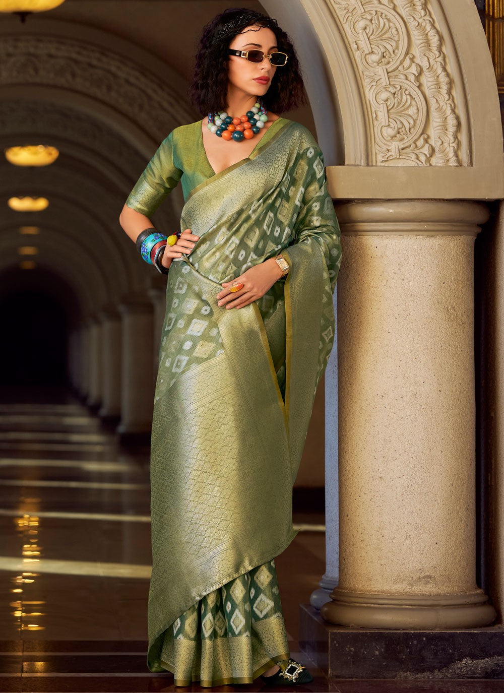 Designer Weaving Zari Teal Silk Saree S13604