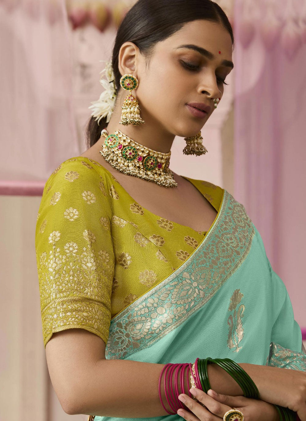 Contemporary Floral Printed Viscose Saree - S7804