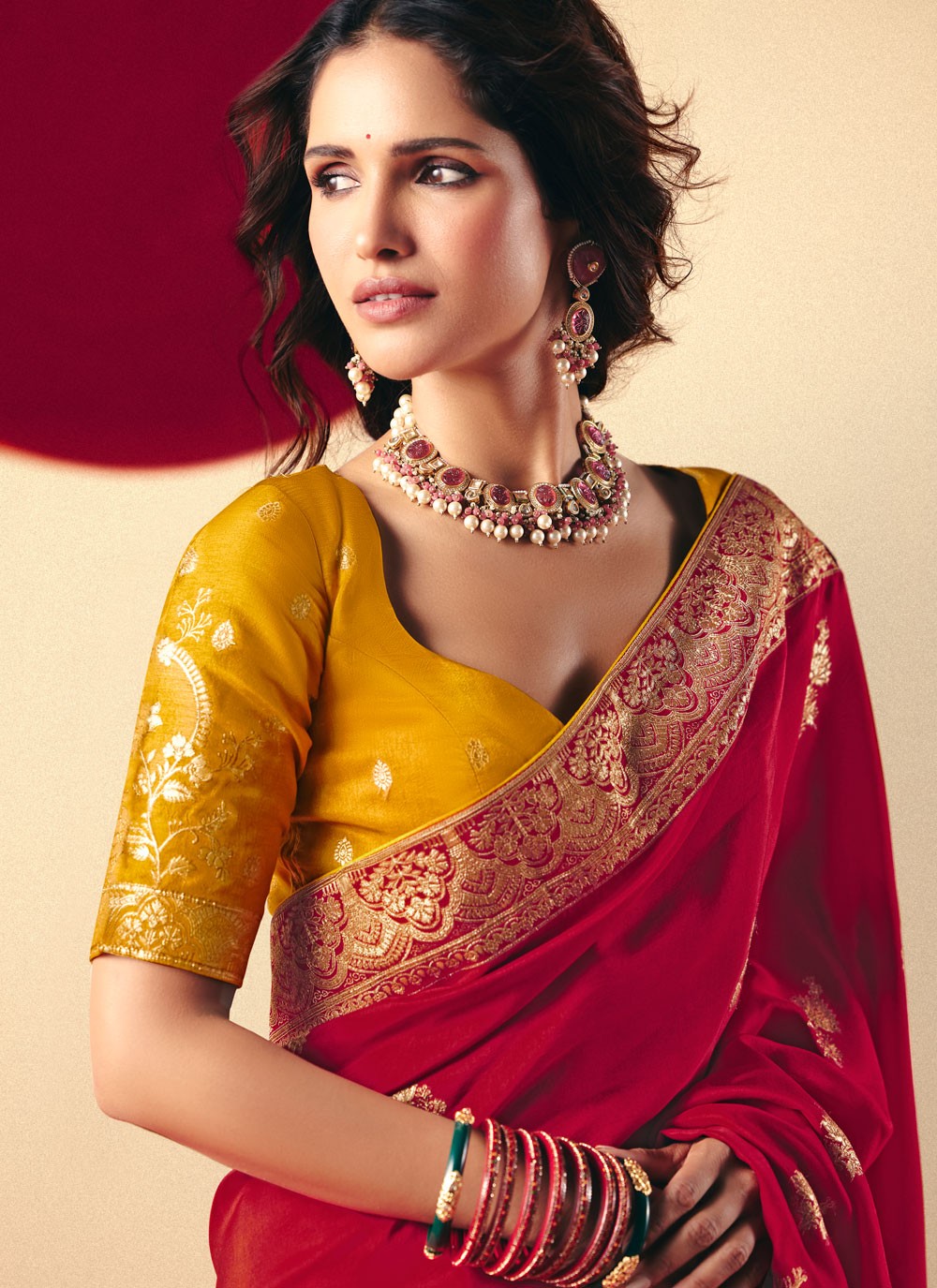 Hot Pink Viscose Designer Saree Weaving Zari S19421