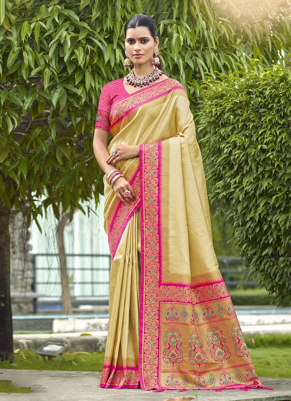 Classic Weaving Zari Silk Green Saree - S11217
