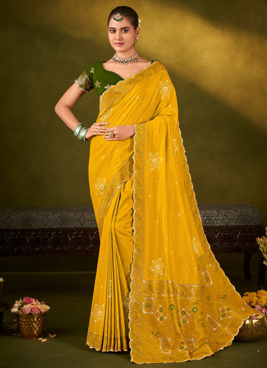 Yellow Silk Traditional Saree Weaving Zari S19707