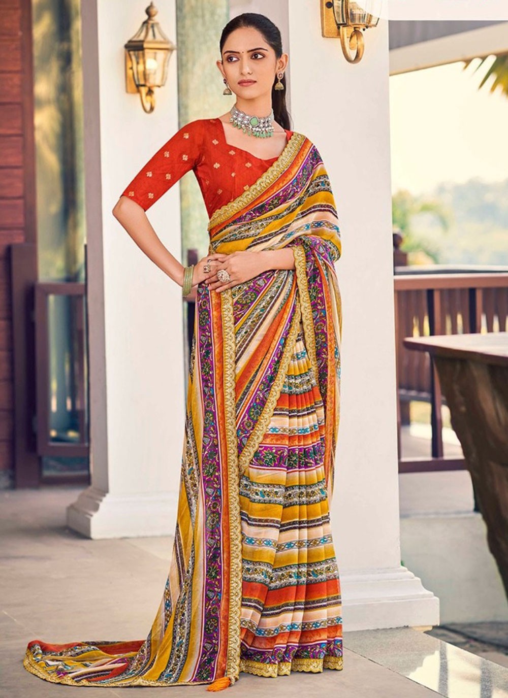 Border Work Weight Less Yellow Designer Saree S15395