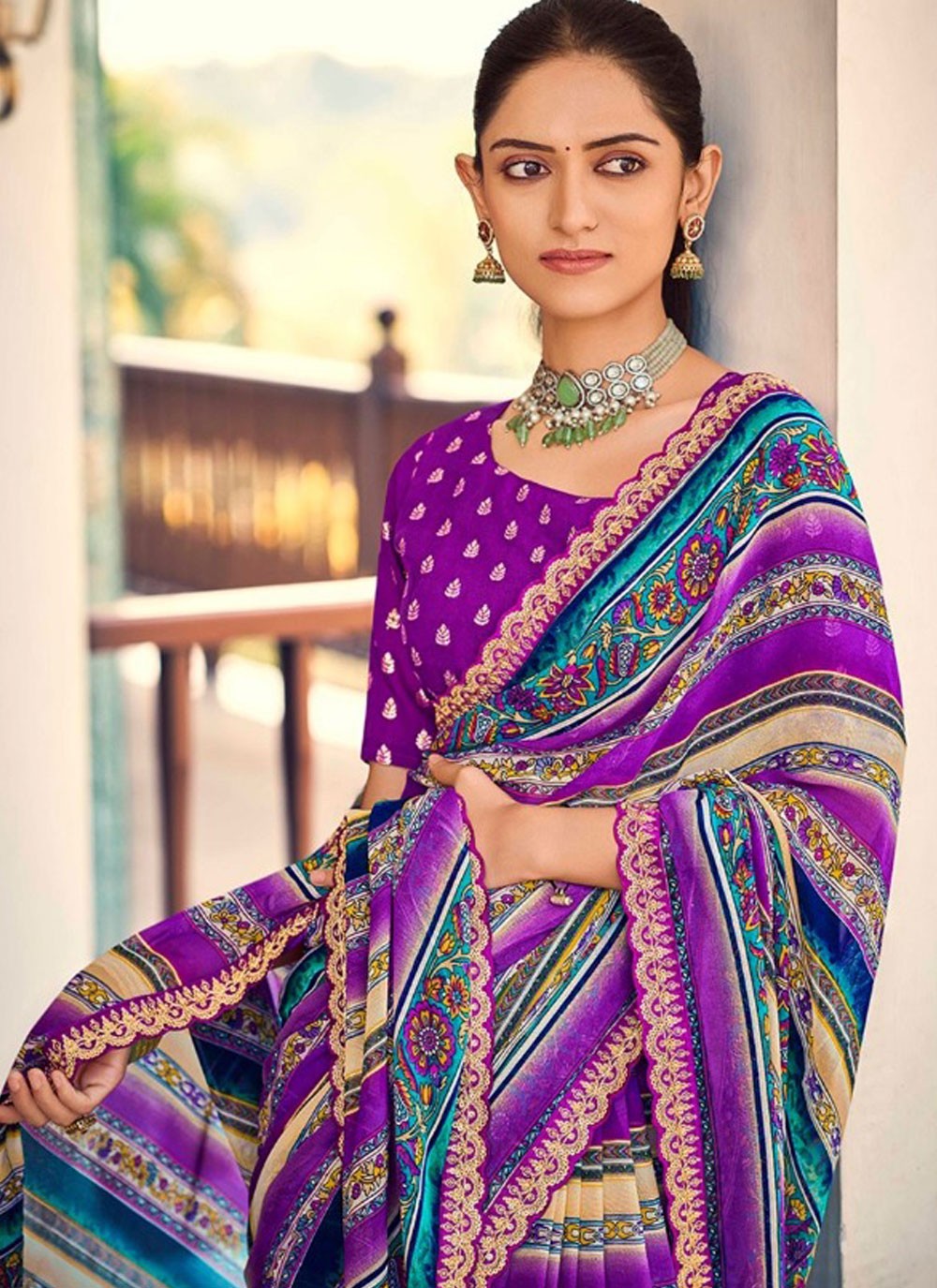 Border Work Weight Less Purple Contemporary Saree S15394