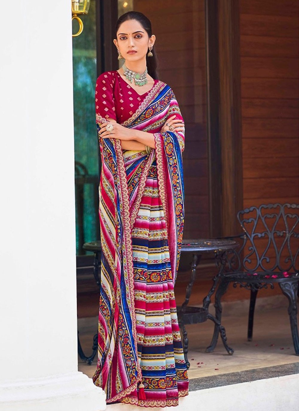 Border Work Weight Less Hot Pink Classic Saree S15393