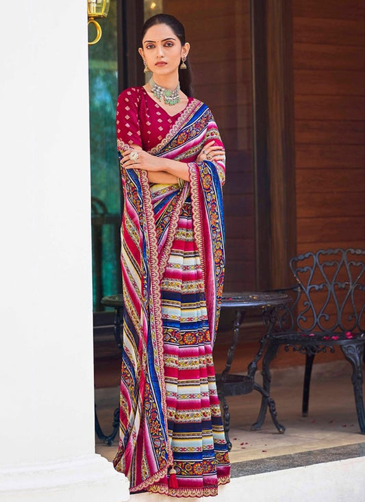 Border Work Weight Less Hot Pink Classic Saree S15393