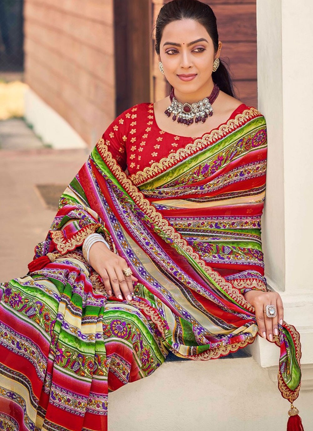 Border Work Weight Less Red Trendy Saree S15397
