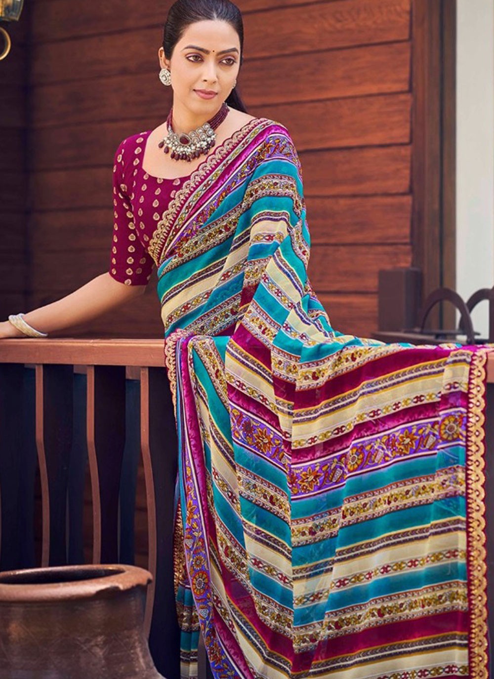 Border Work Weight Less Blue Traditional Saree S15396
