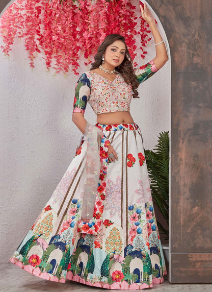 Floral Printed Silk Readymade Lehenga Choli - L2872