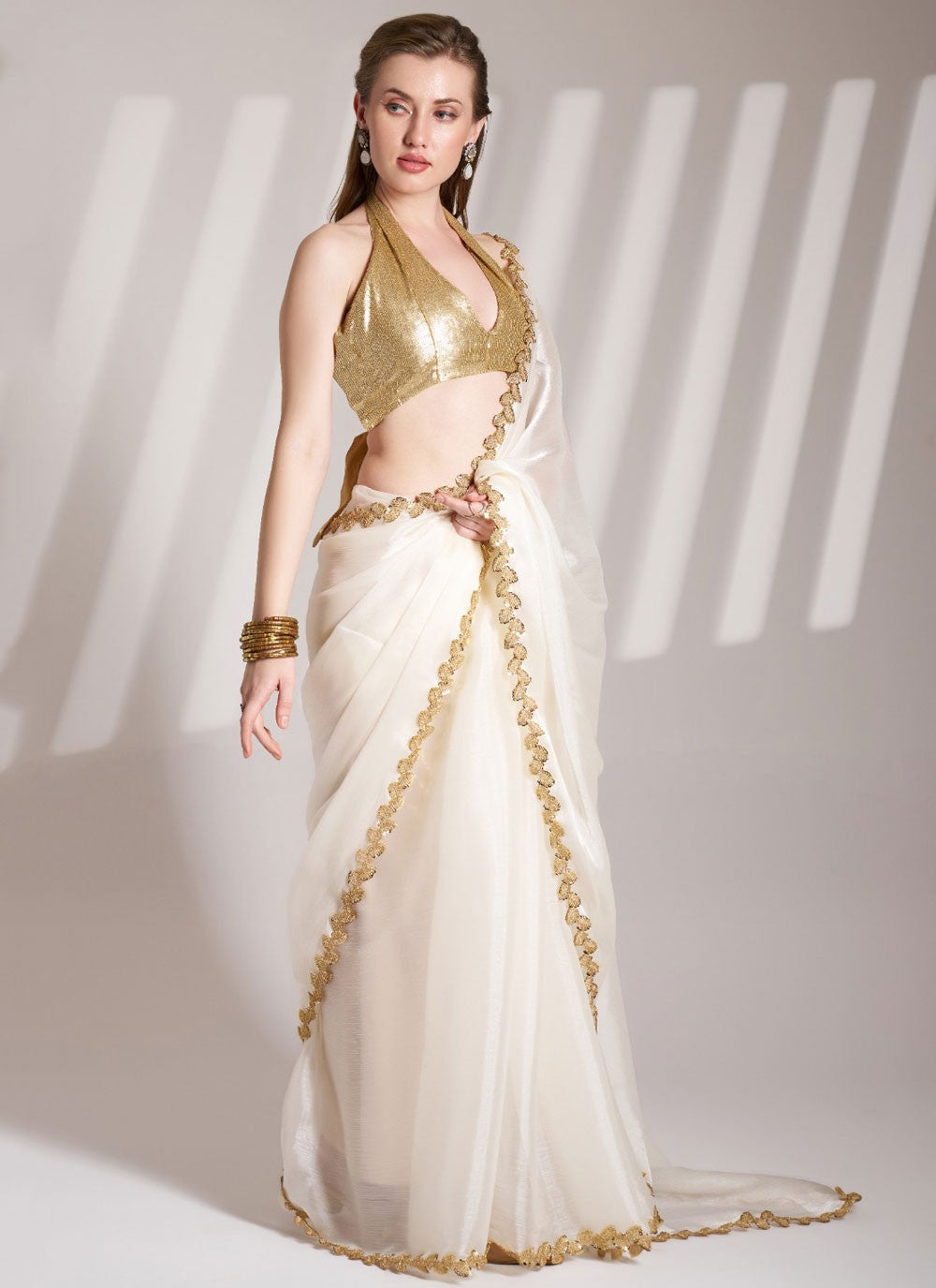 Classic Saree Lace White Burburry Saree S13406