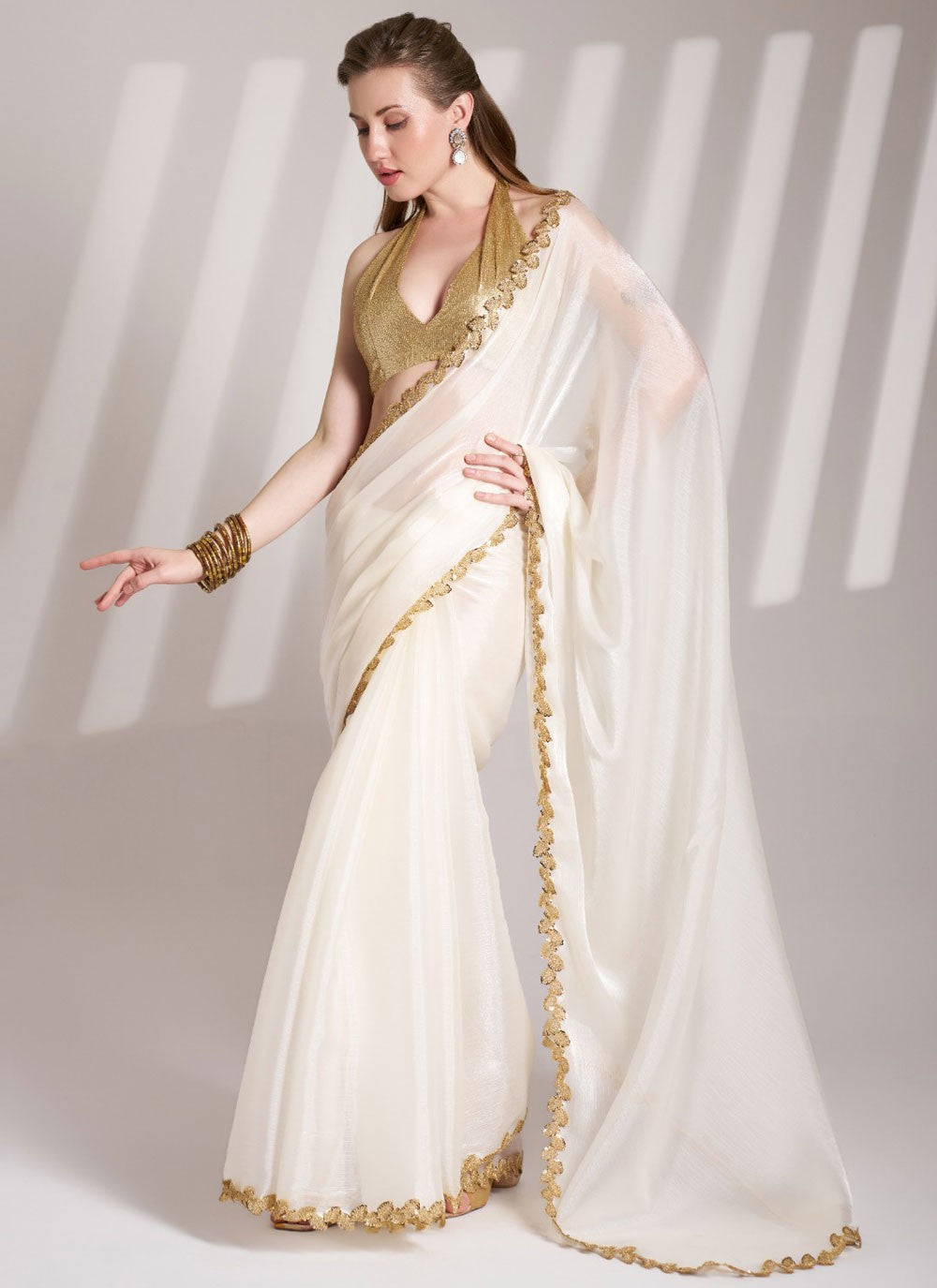 Classic Saree Lace White Burburry Saree S13406