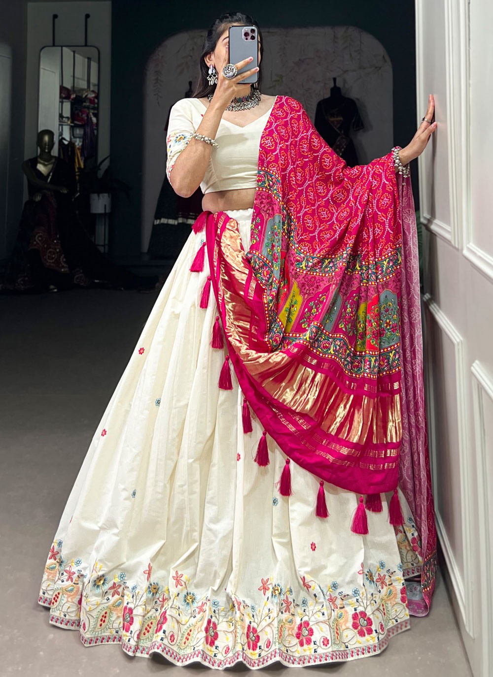 Embroidered Cotton A - Line Lehenga - L2739
