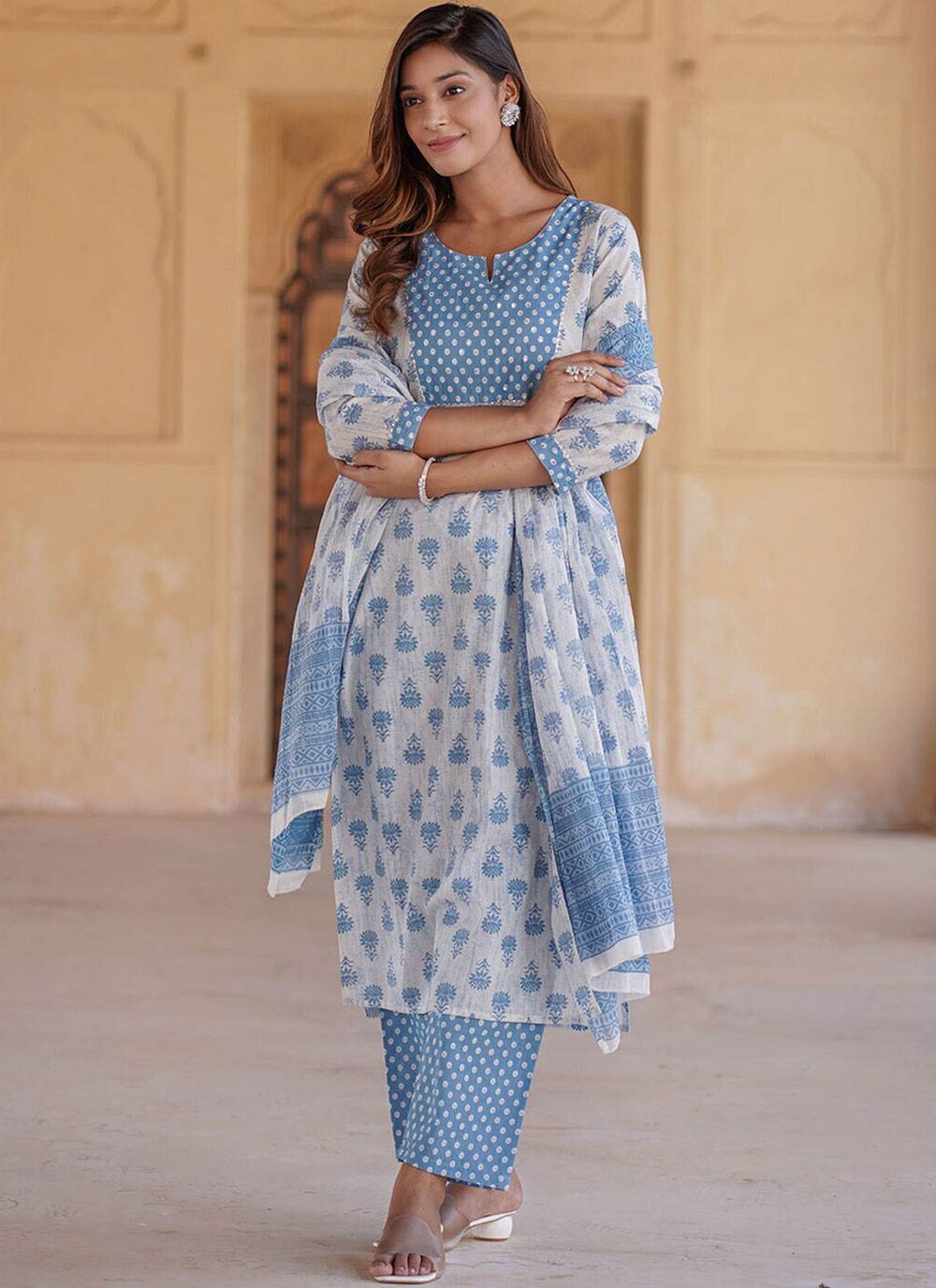 Salwar Suit Printed White Cotton T5384