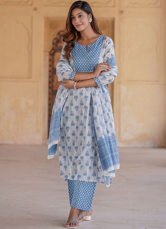 Salwar Suit Printed White Cotton T5384