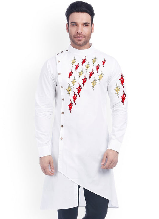 Embroidered Cotton White Kurta - M2342