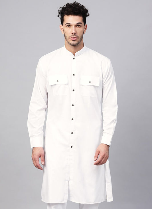 Plain Cotton White Kurta - M1951