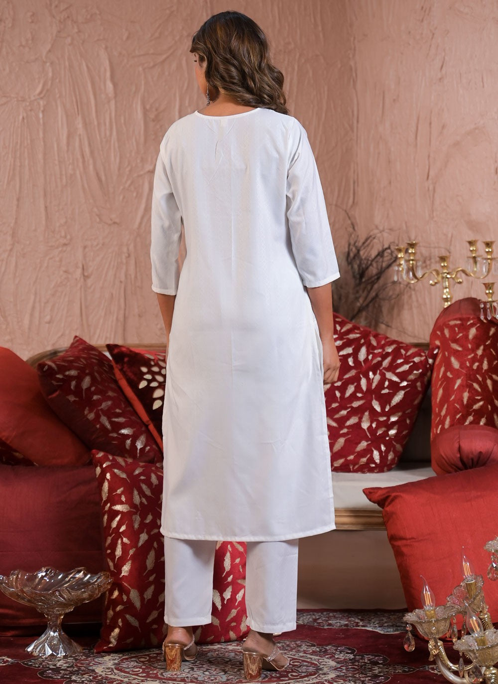 Pant Style Suit Embroidered, Sequins, Zari White T7005