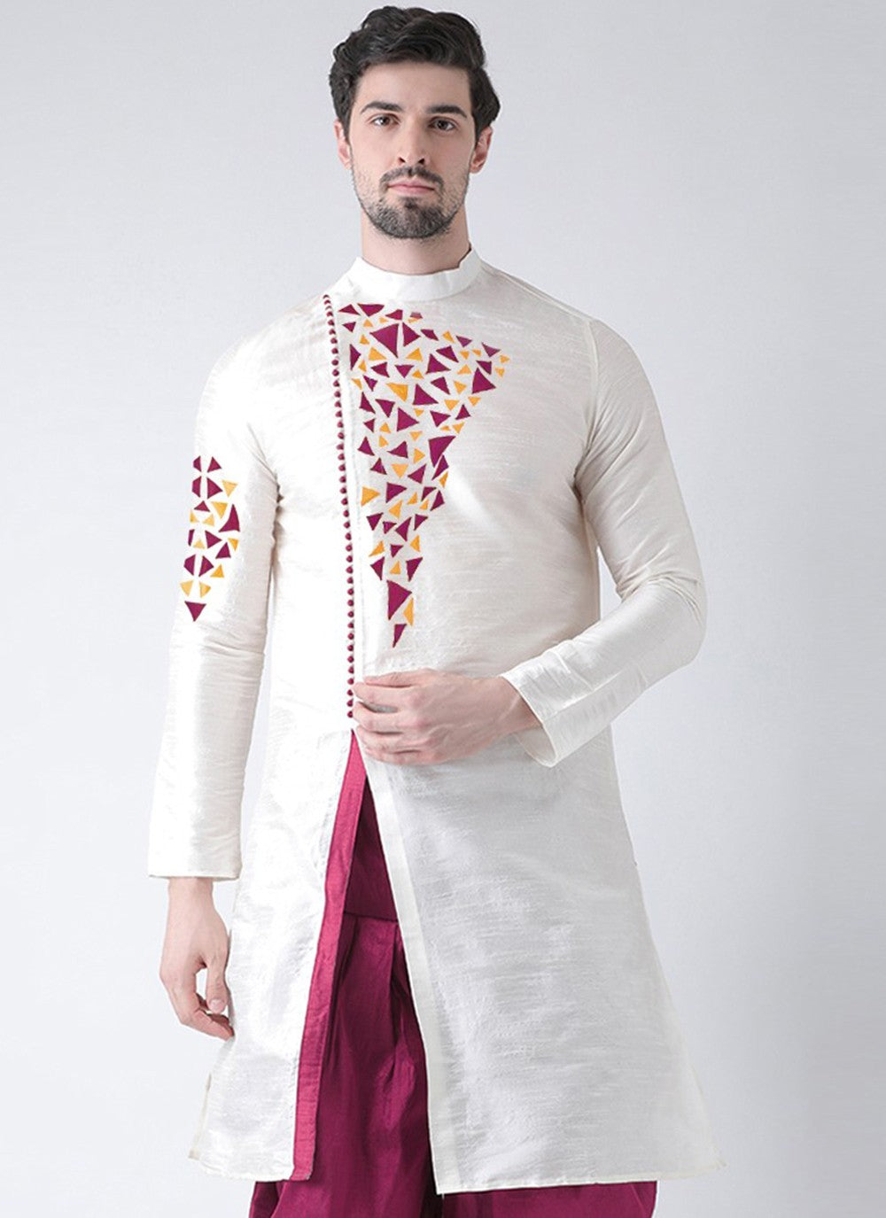 Embroidered Dupion Silk White Kurta - M2085