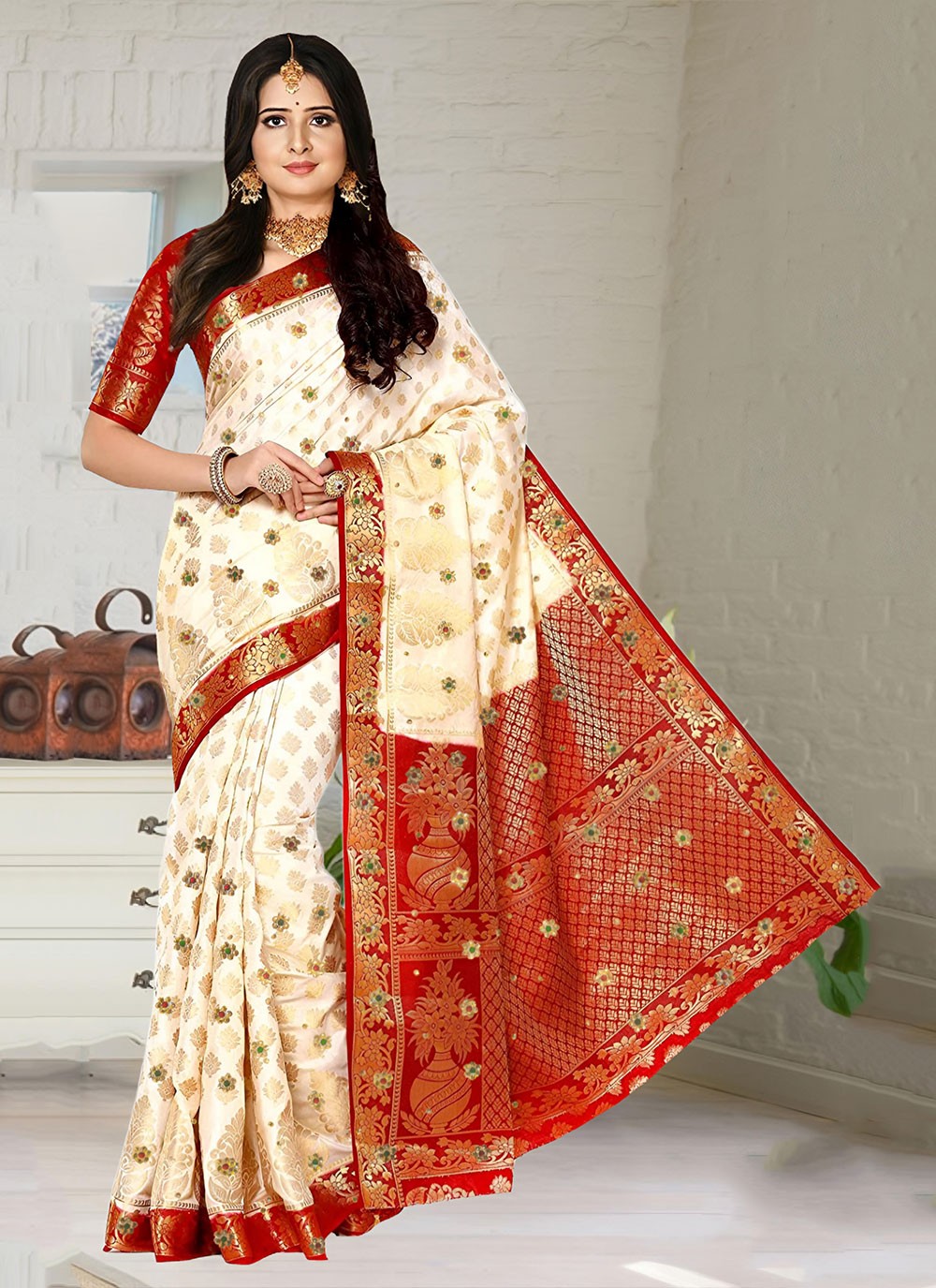 Classic Embroidered Kanjivaram Silk Saree - S6250