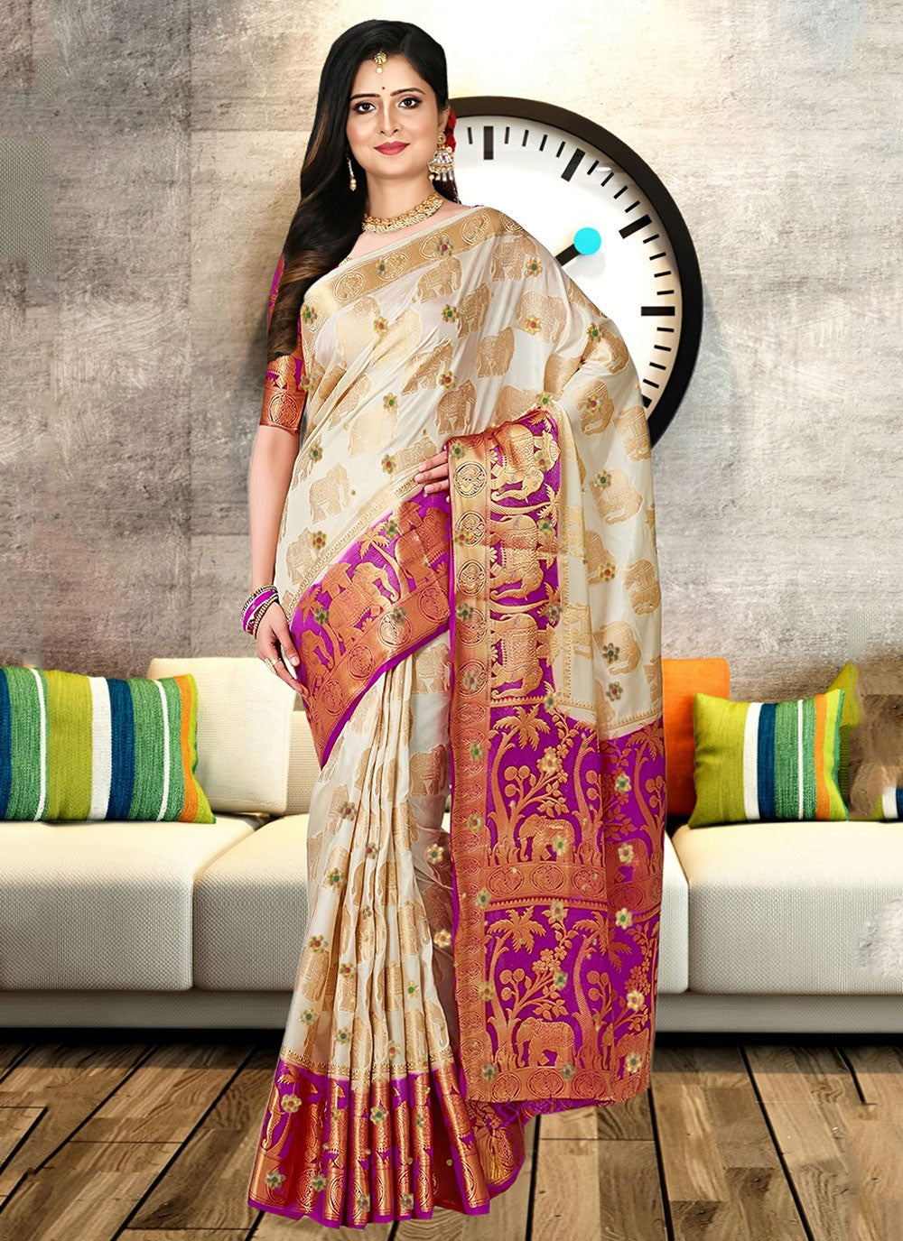 Classic Embroidered Kanjivaram Silk Saree - S6250