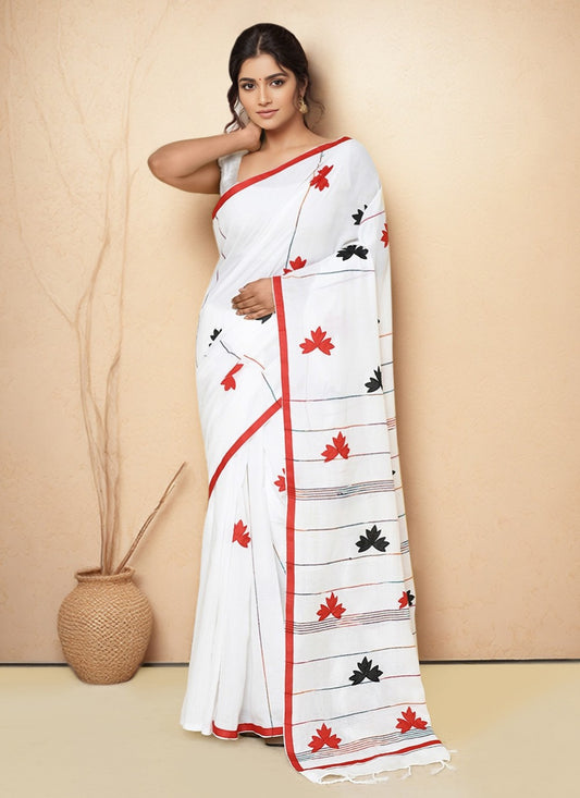 White Cotton Classic Saree Printed S20006