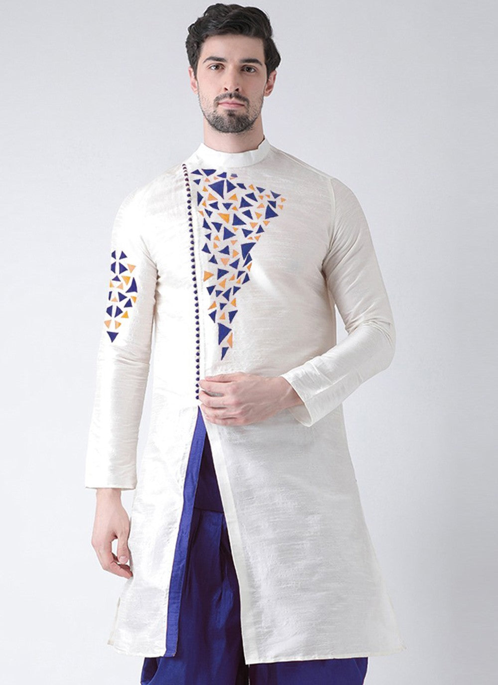 Embroidered Dupion Silk White Kurta - M2086