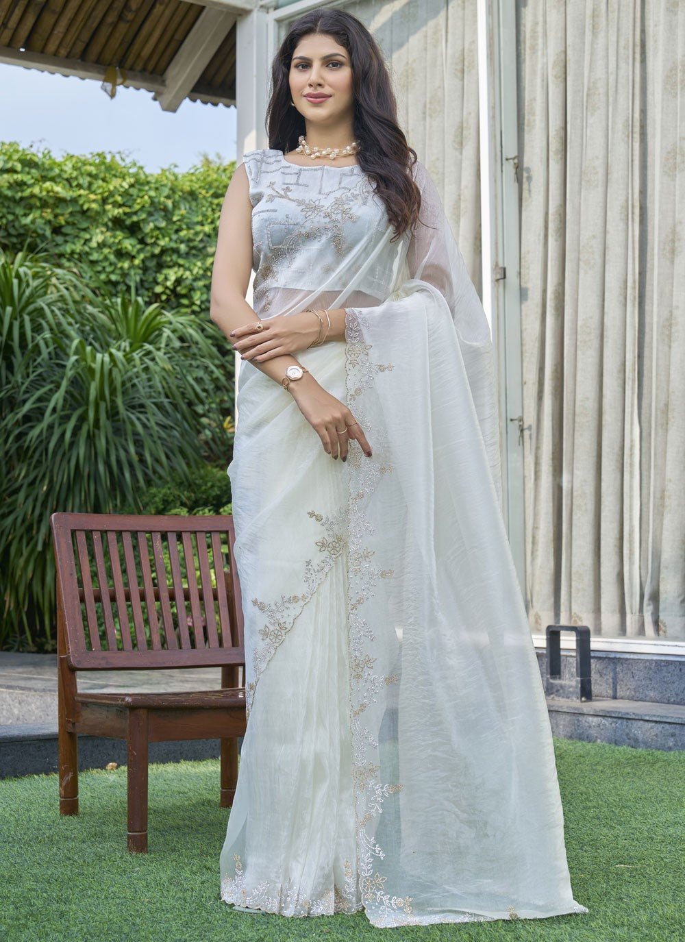 Cutdana, Swarovski Organza Saree - S11641