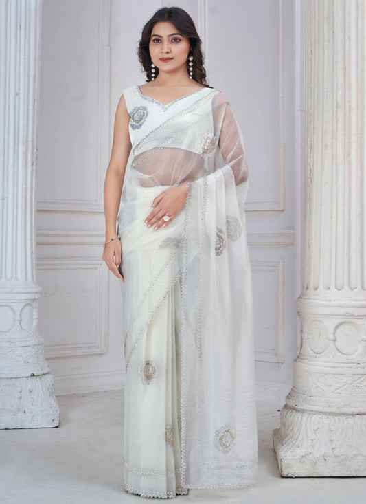 Swarovski Organza White Traditional Saree S15117