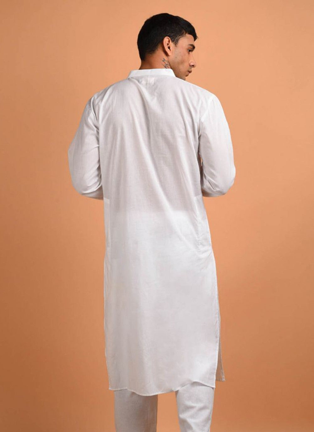 Plain Blended Cotton White Kurta - M6168