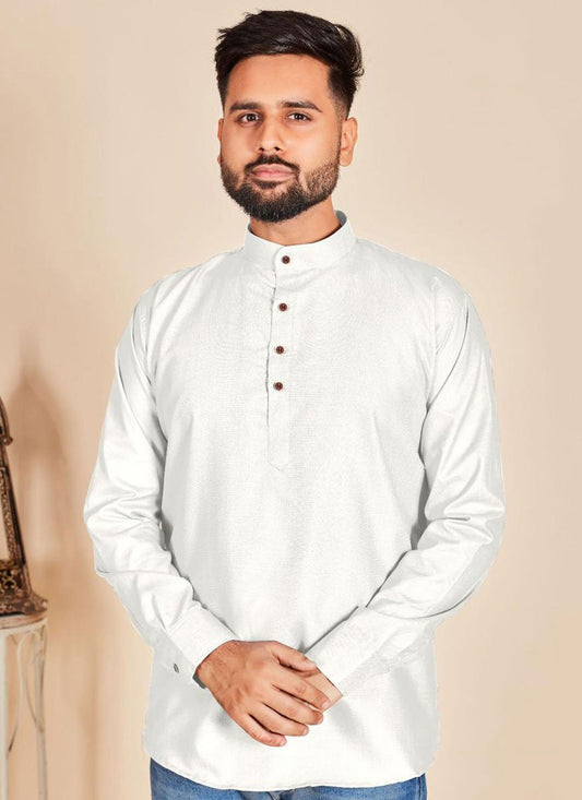 Plain Cotton White Short Kurta - M6782