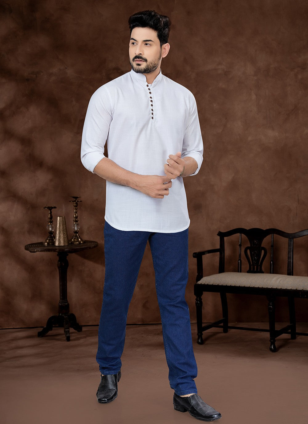 Plain Cotton White Short Kurta - M6491