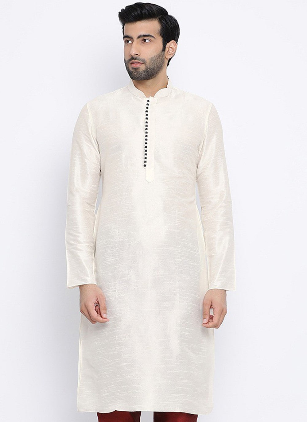 Plain Dupion Silk White Kurta - M1996
