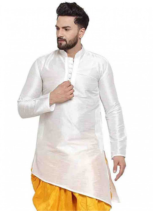 Plain Art Dupion Silk White Kurta - M1579