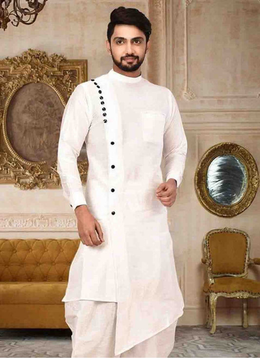 Plain Art Dupion Silk White Kurta - M1570