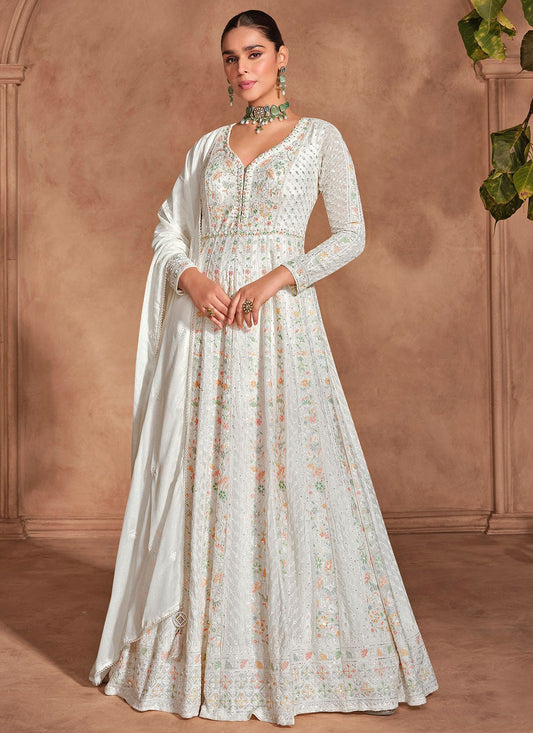 Embroidered Chinon White Gown G1974