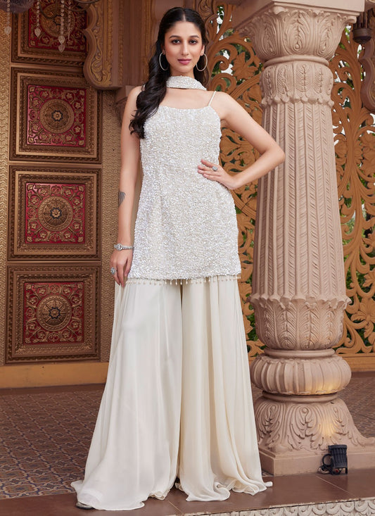 Salwar Suit Sequins White Georgette T5449