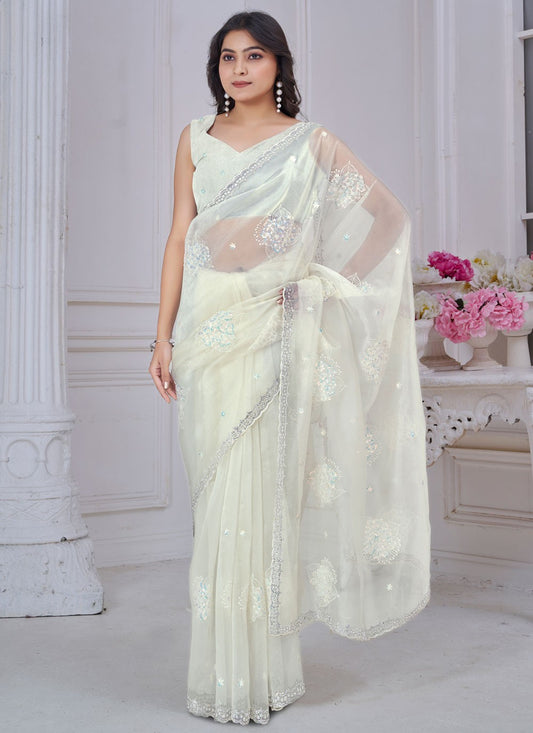 Sequins Organza White Traditional Saree S15053