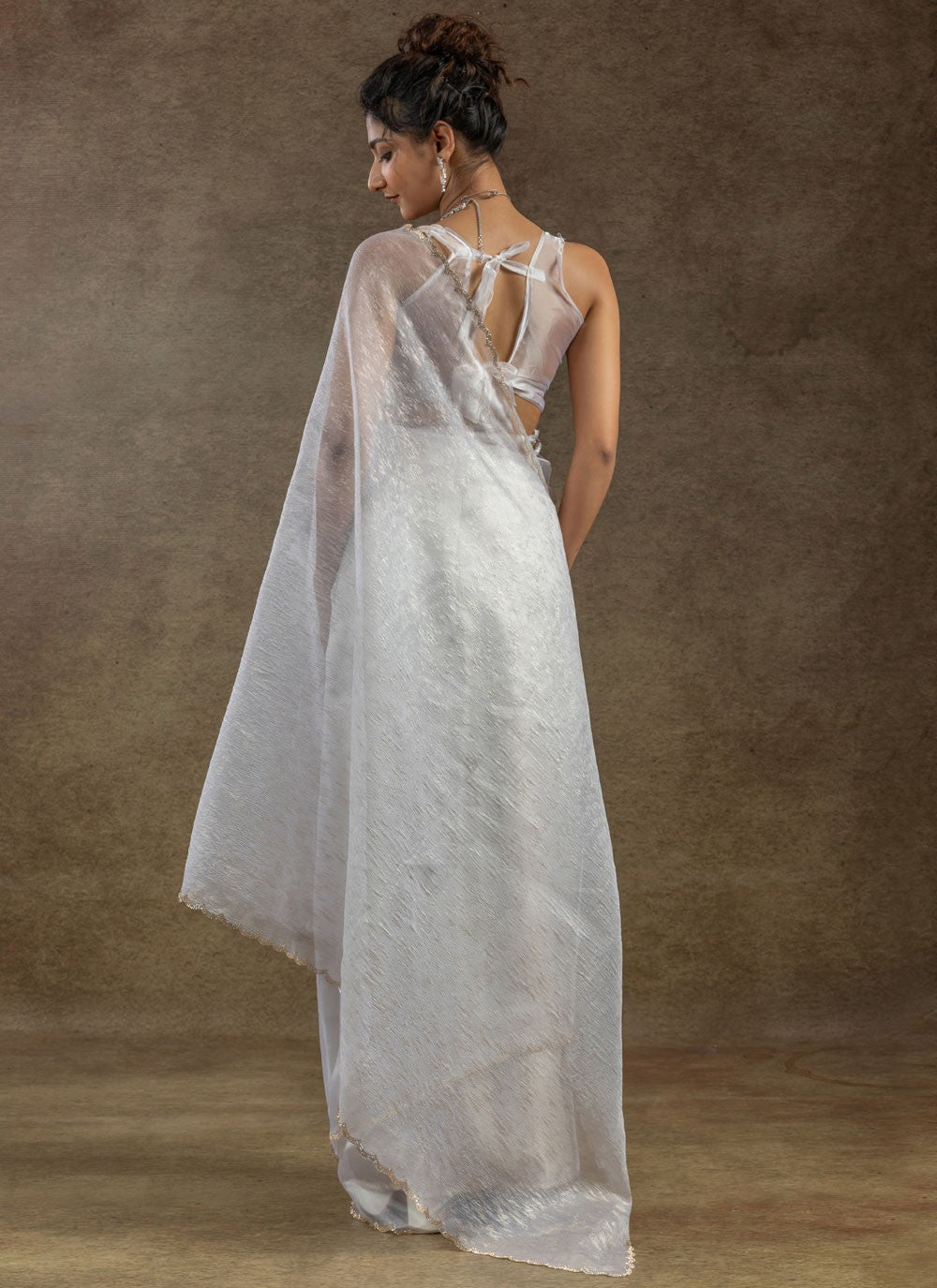 Cut Work Crush White Traditional Saree S15576
