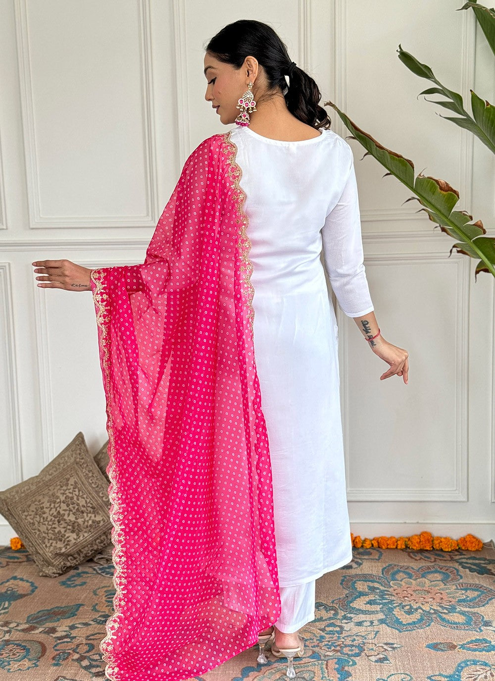Pant Style Suit Embroidered, Printed White T6991