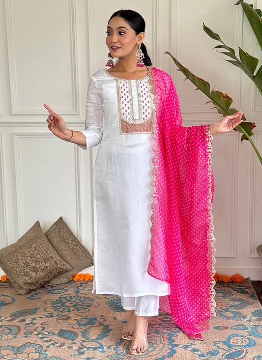 Pant Style Suit Embroidered, Printed White T6991