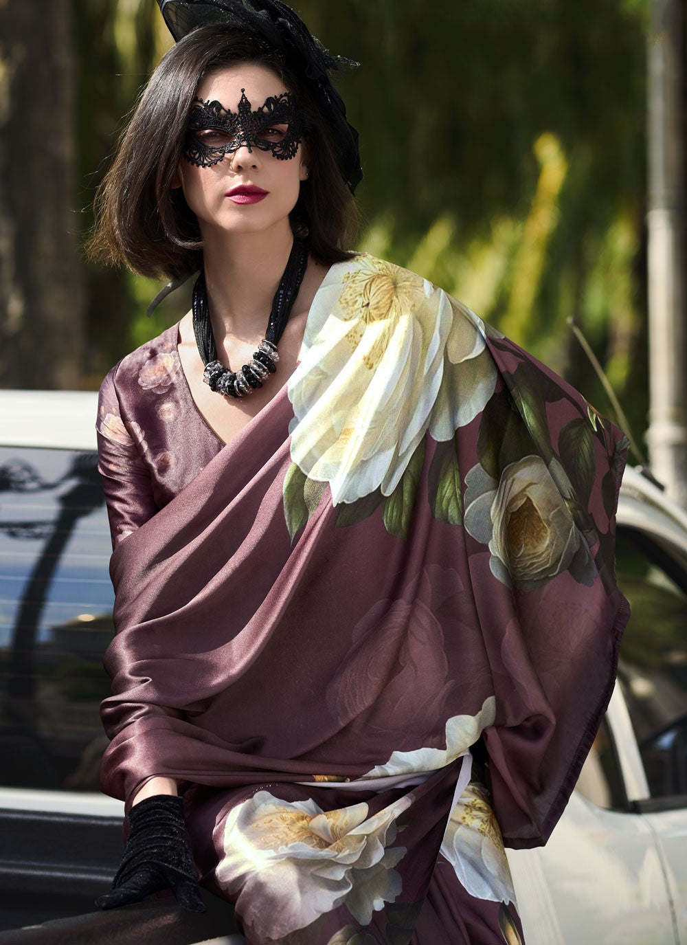 Abstract Print Satin Saree - S11830