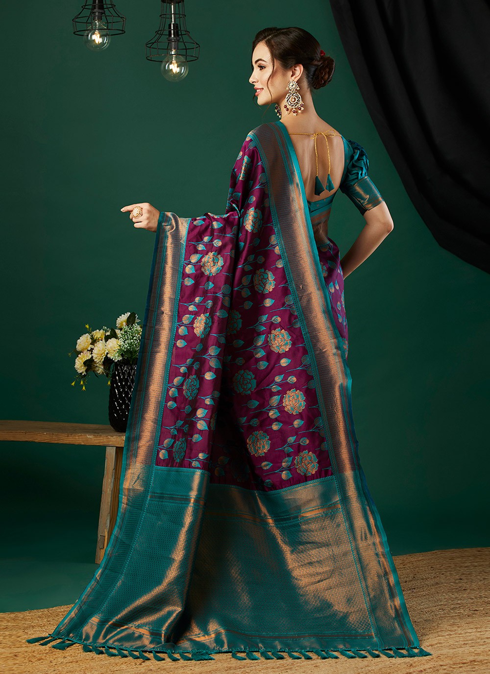 Classic Saree Woven Wine Banarasi Silk Saree S12460