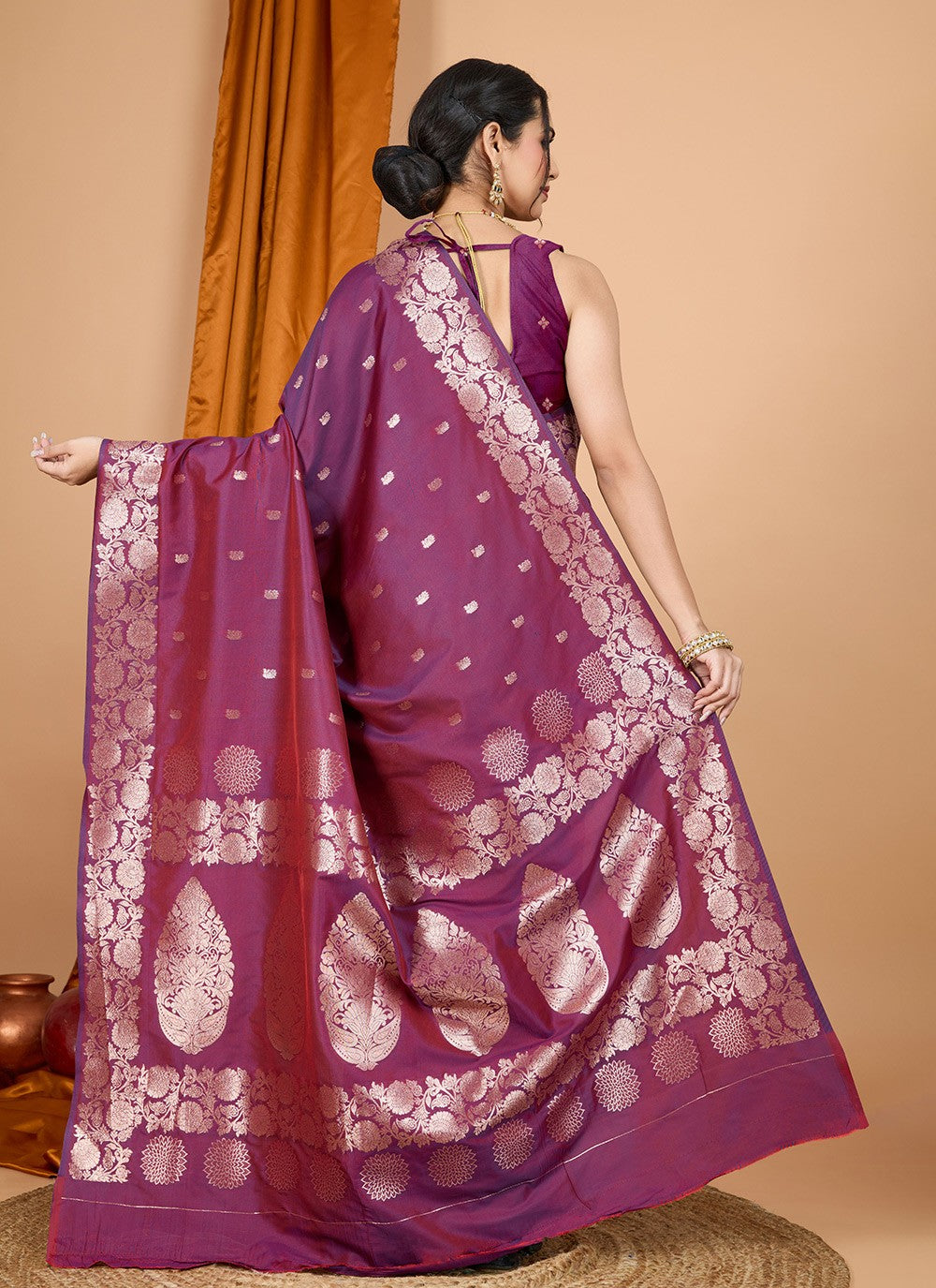 Woven Banarasi Silk Wine Trendy Saree S15066
