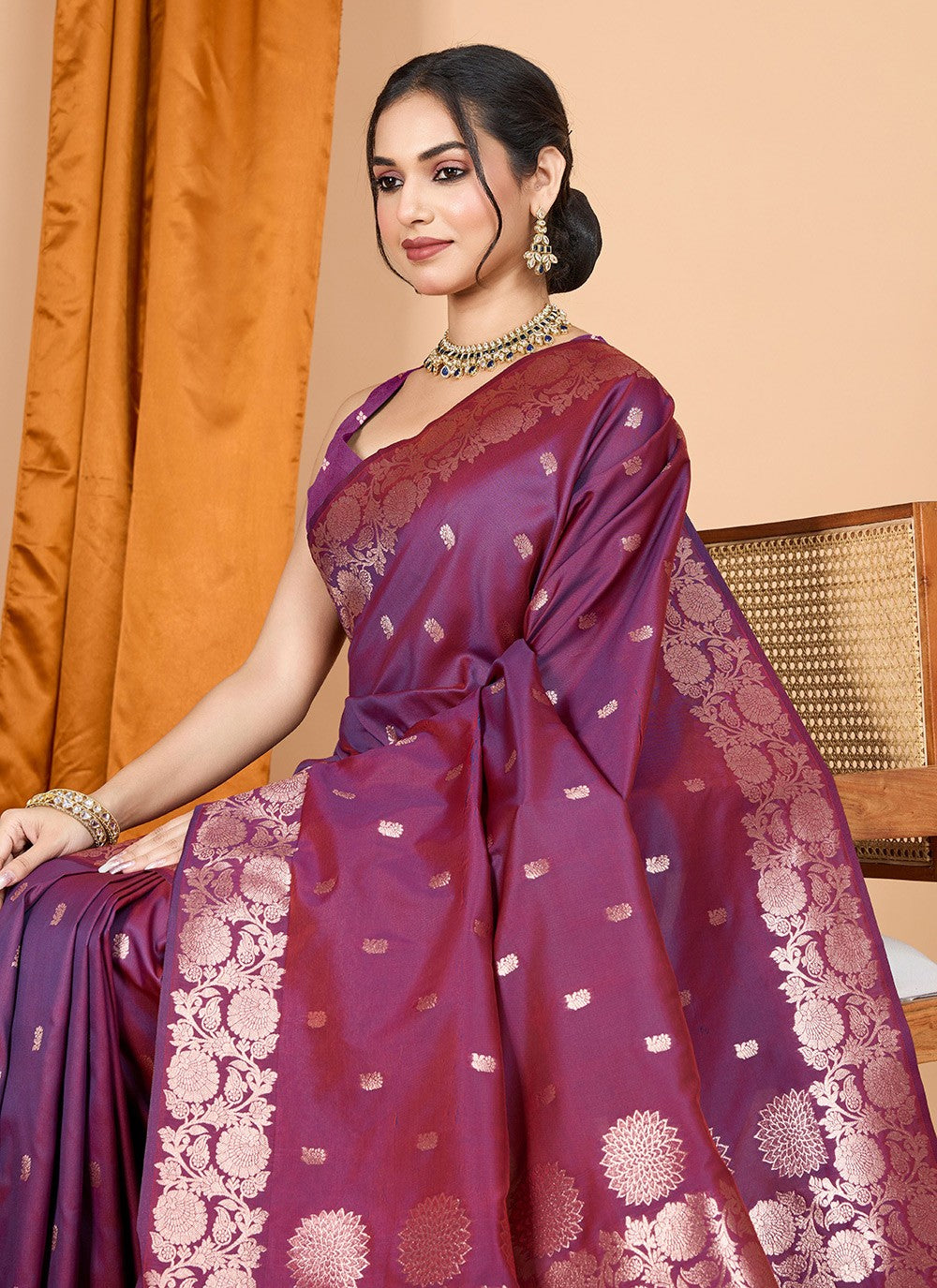 Woven Banarasi Silk Wine Trendy Saree S15066